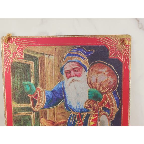 Christmas Greetings Santa Claus Retro Metal Signs 16" x 10" Blue Robes Wall Deco - Picture 6 of 12